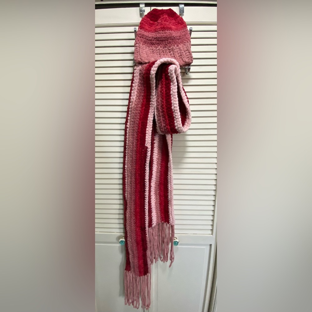Gorgeous Extra Long Scarf & Ponytail Beanie Set Handmade by Me‎